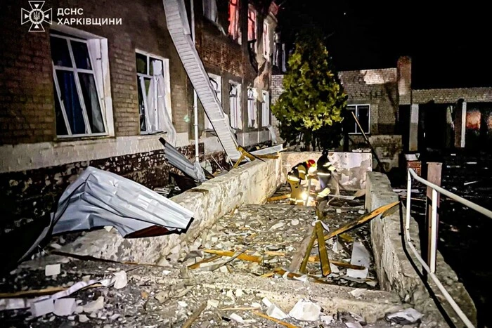 Destruction during the drone attack in Kharkiv region