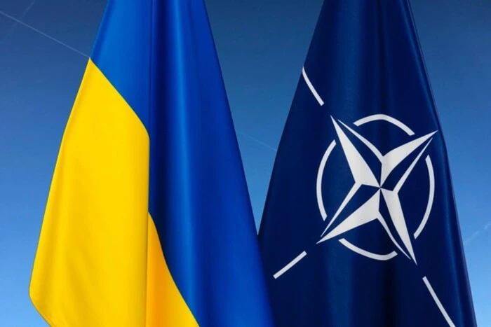 Flags of Ukraine and NATO in harmony