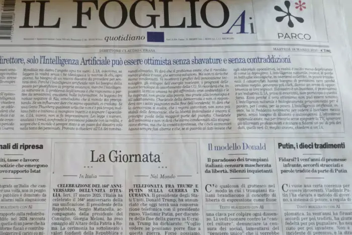 Italian newspaper depicting artificial intelligence