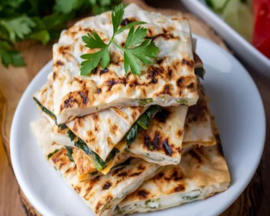 Delicious gozleme on a skillet