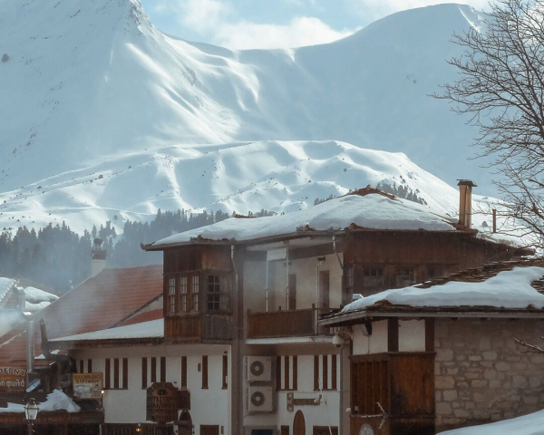 A landmark with a unique view of the mountains