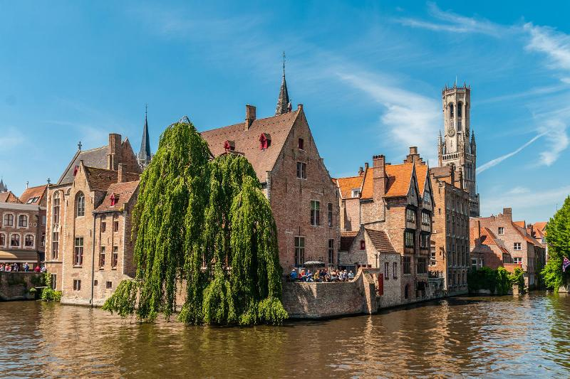 Central square in Bruges in summer