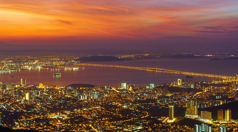 The city of Penang on the Malaysian island