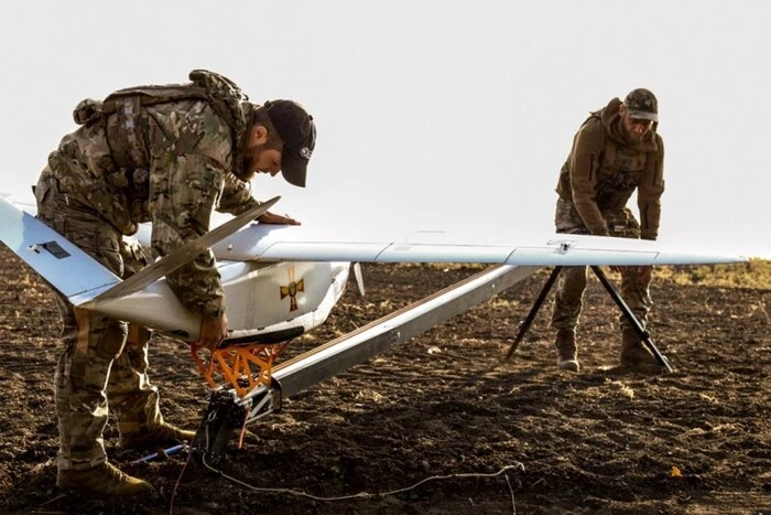 Ukrainian strike drone in the air