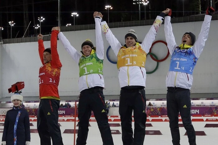 German biathlon team receives Olympic gold medal