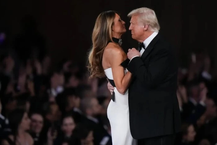 Laura and Trump dance in black-and-white version