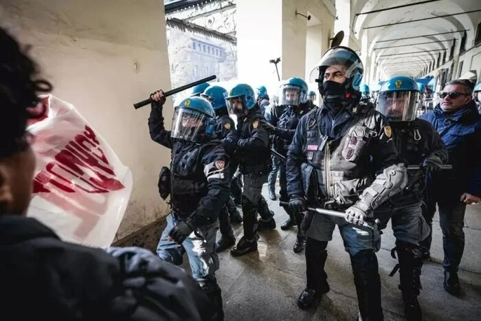 In the photo - police officers during the protest