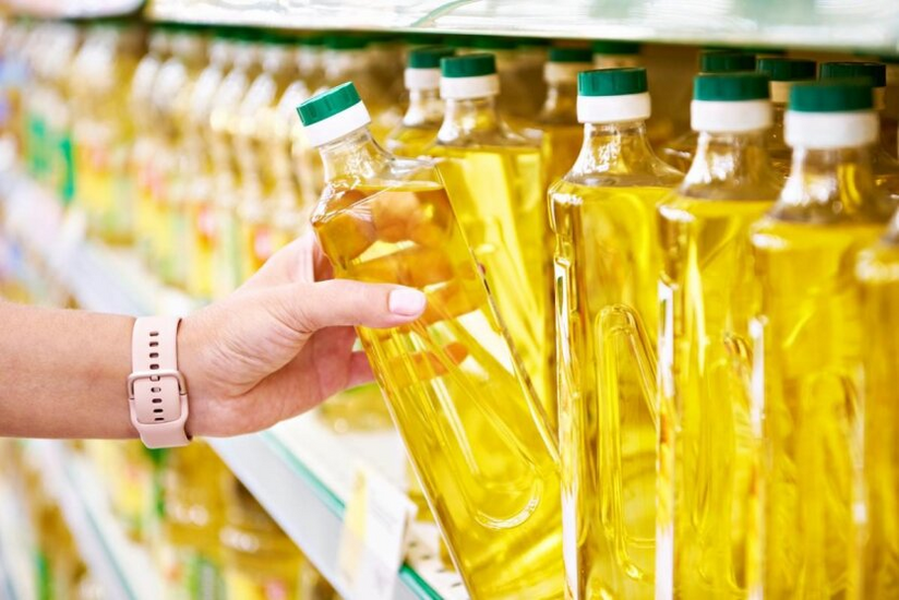 Package of bread and oil on the table