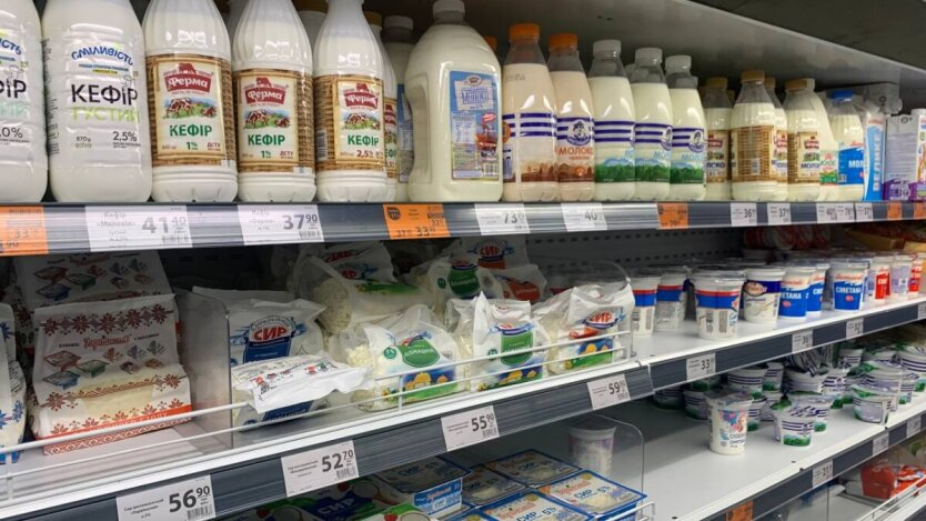 Dairy products on store shelves