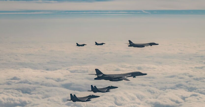 Military planes over the sea