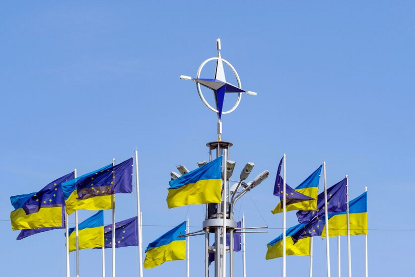 Map of Europe with NATO flag against the backdrop of Ukraine