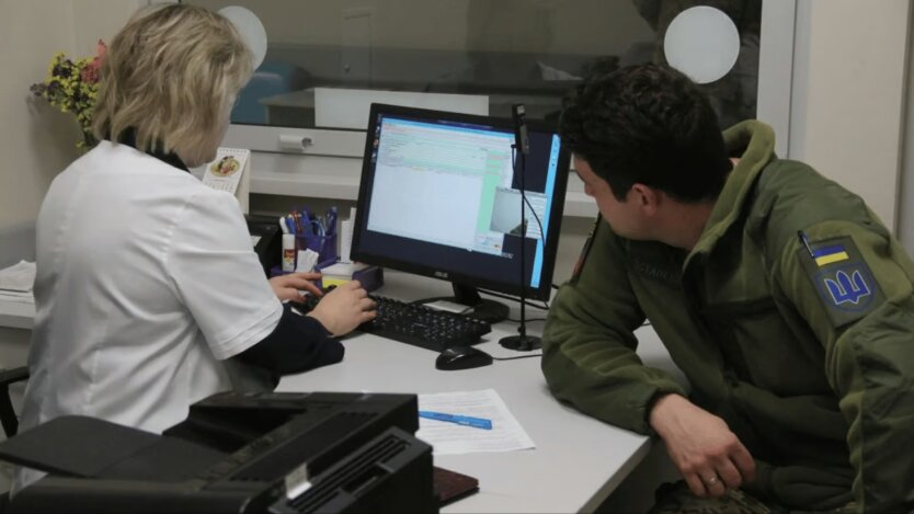 Group of conscripts undergoing medical examination